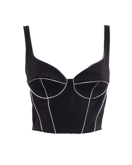 Shop ELISABETTA FRANCHI  Top: Elisabetta Franchi top in crêpe con piping a contrasto.
Fodera in raso.
Spalline regolabili.
Zip sul retro.
Vestibilità aderente.
Composizione: 95%Poliestere 05%Elastane.
Made in Italy.. TO02451E2-685